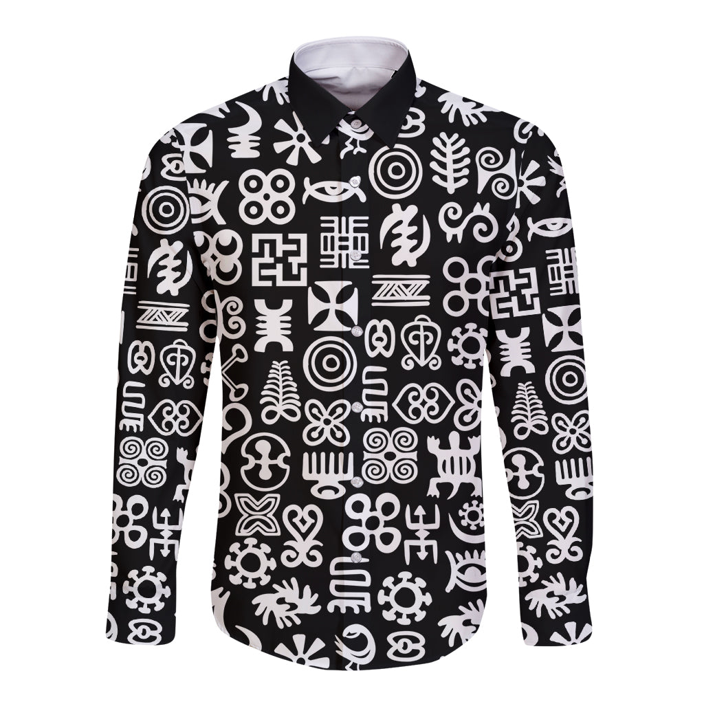 Mix Adinkra Long Sleeve Button Shirt Black Pattern - Wonder Print Shop