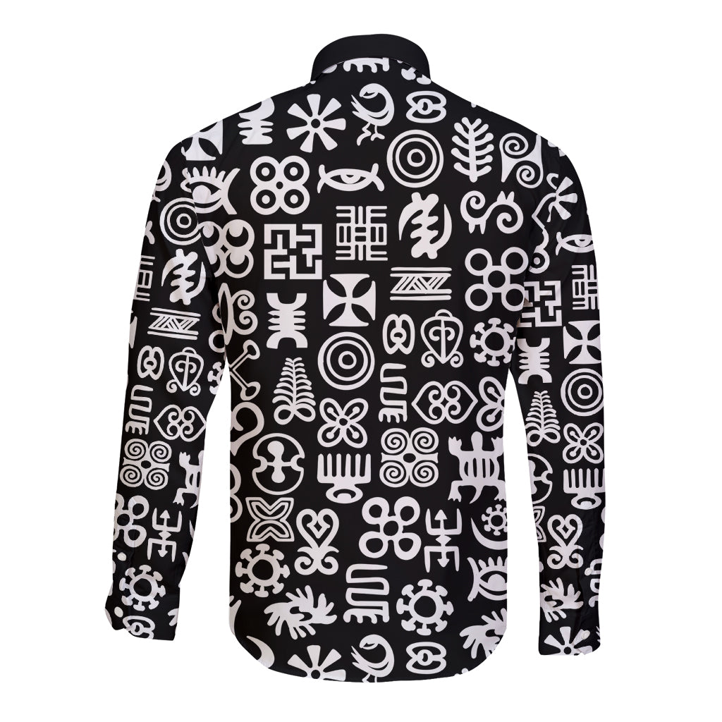 Mix Adinkra Long Sleeve Button Shirt Black Pattern - Wonder Print Shop