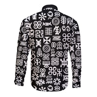 Mix Adinkra Long Sleeve Button Shirt Black Pattern - Wonder Print Shop