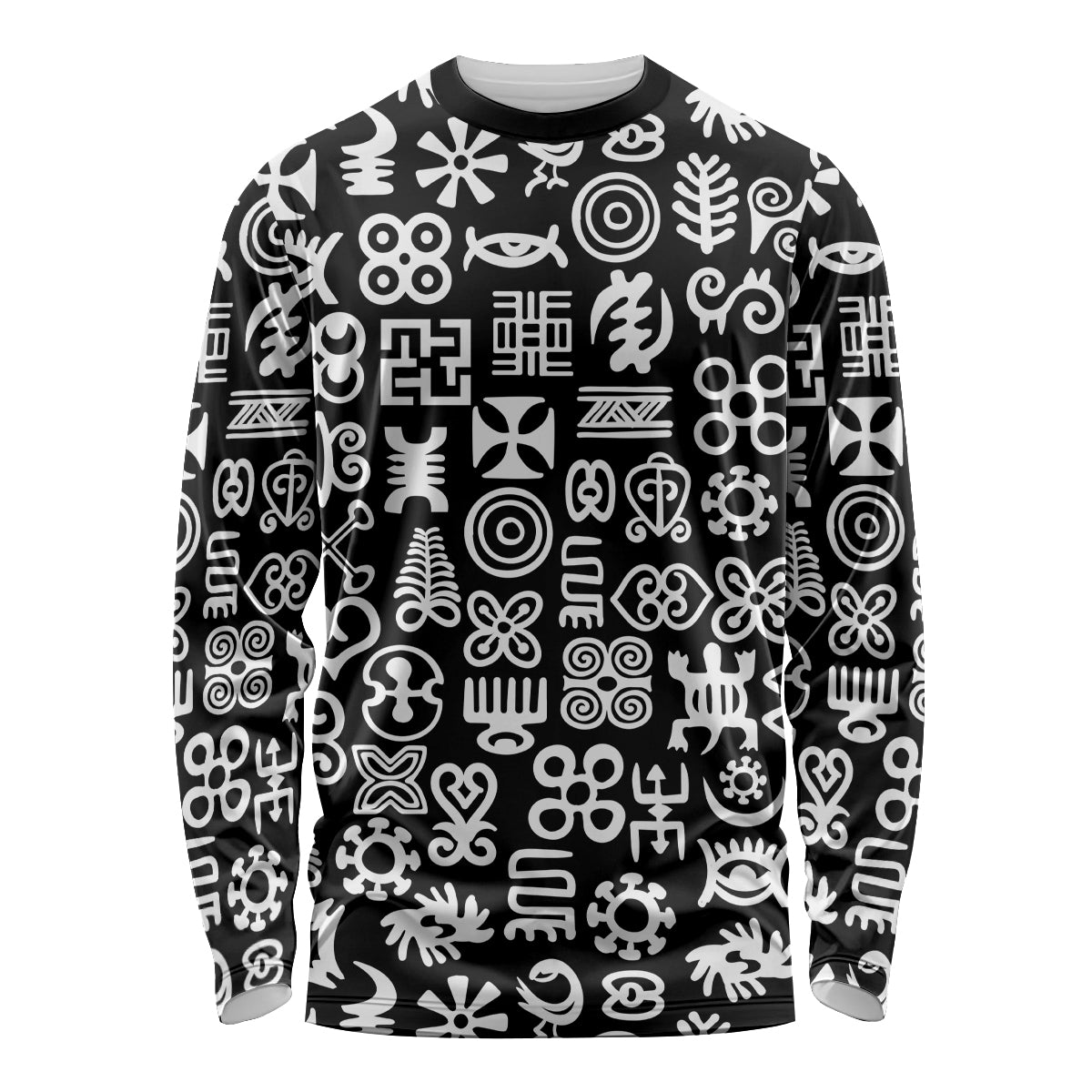 Mix Adinkra Long Sleeve Shirt Black Pattern - Wonder Print Shop