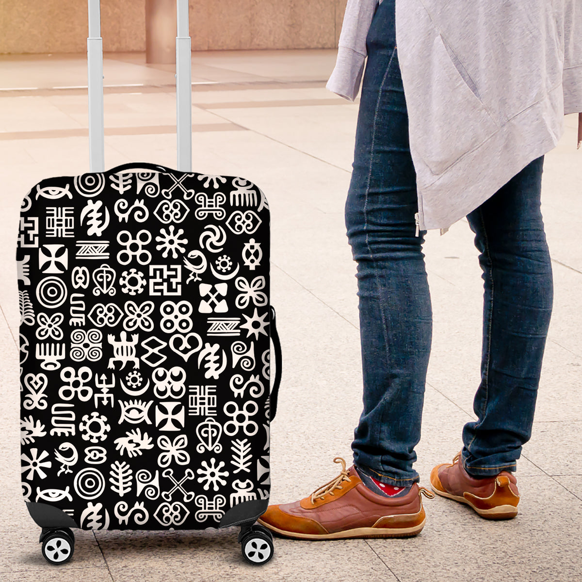 Mix Adinkra Luggage Cover Black Pattern