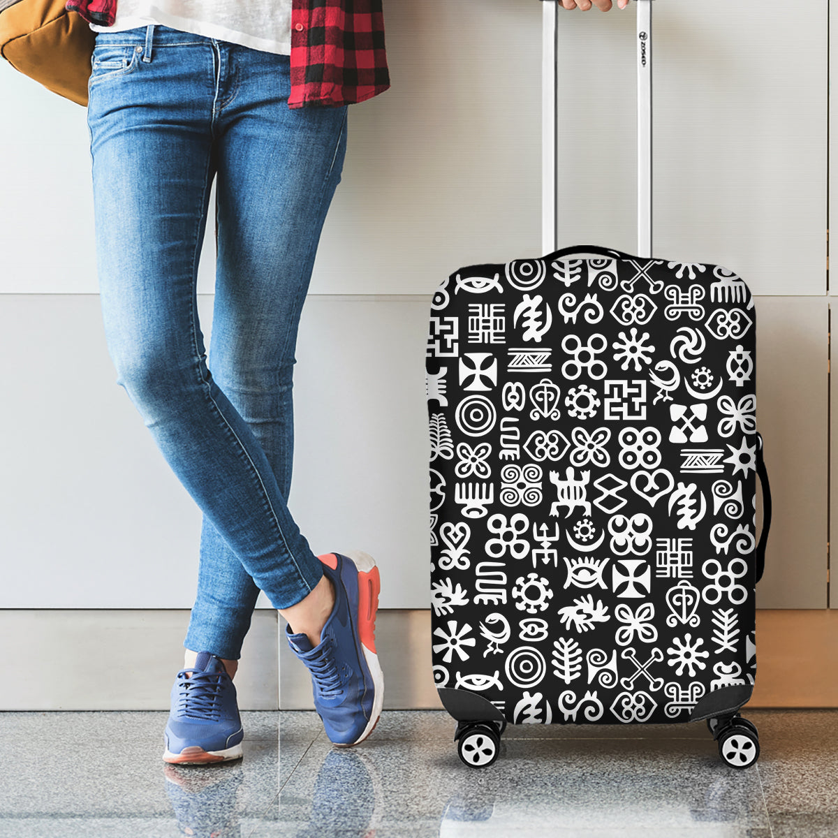 Mix Adinkra Luggage Cover Black Pattern - Wonder Print Shop