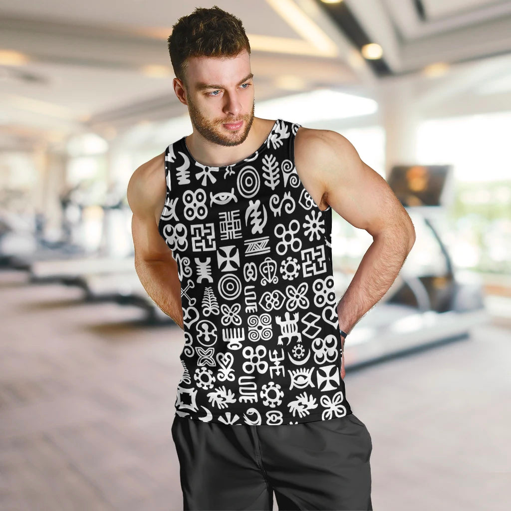 Mix Adinkra Men Tank Top Black Pattern - Wonder Print Shop