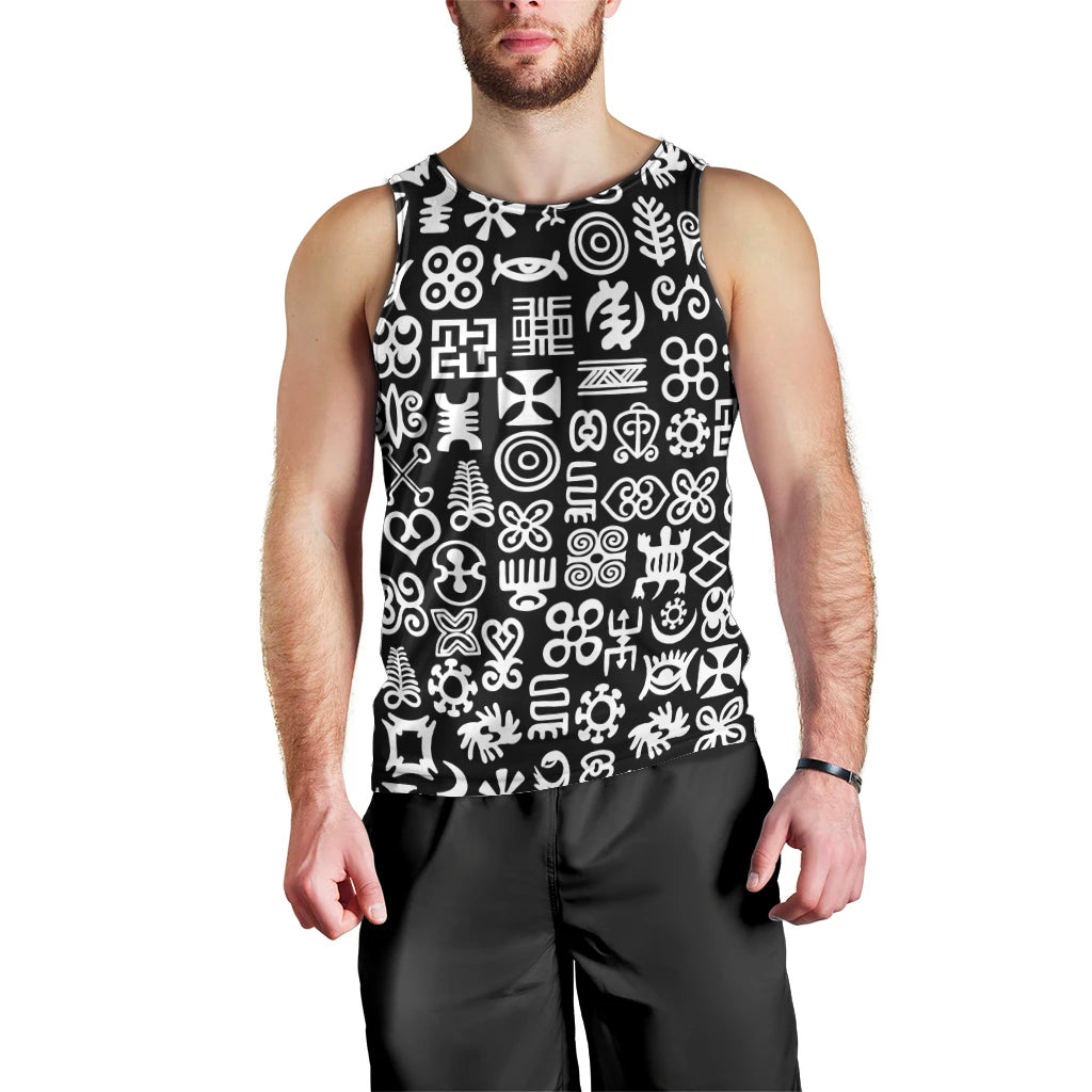 Mix Adinkra Men Tank Top Black Pattern - Wonder Print Shop