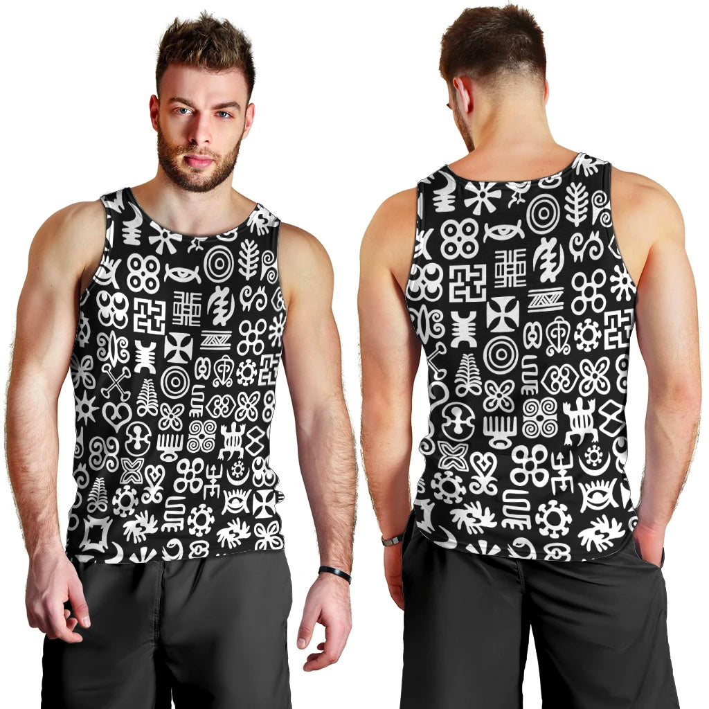 Mix Adinkra Men Tank Top Black Pattern - Wonder Print Shop