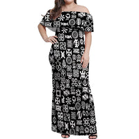 Mix Adinkra Off Shoulder Maxi Dress Black Pattern - Wonder Print Shop
