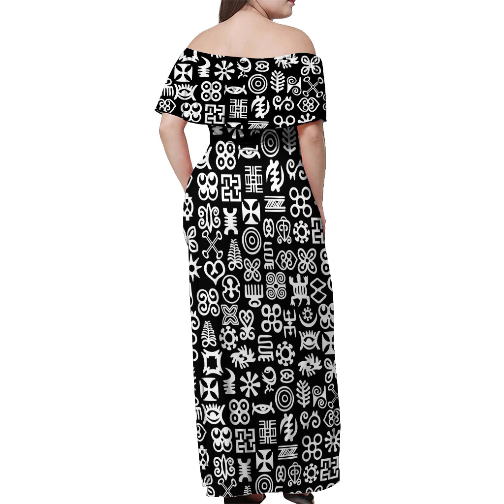 Mix Adinkra Off Shoulder Maxi Dress Black Pattern - Wonder Print Shop