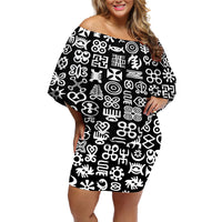 Mix Adinkra Off Shoulder Short Dress Black Pattern - Wonder Print Shop