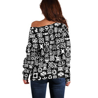 Mix Adinkra Off Shoulder Sweater Black Pattern - Wonder Print Shop