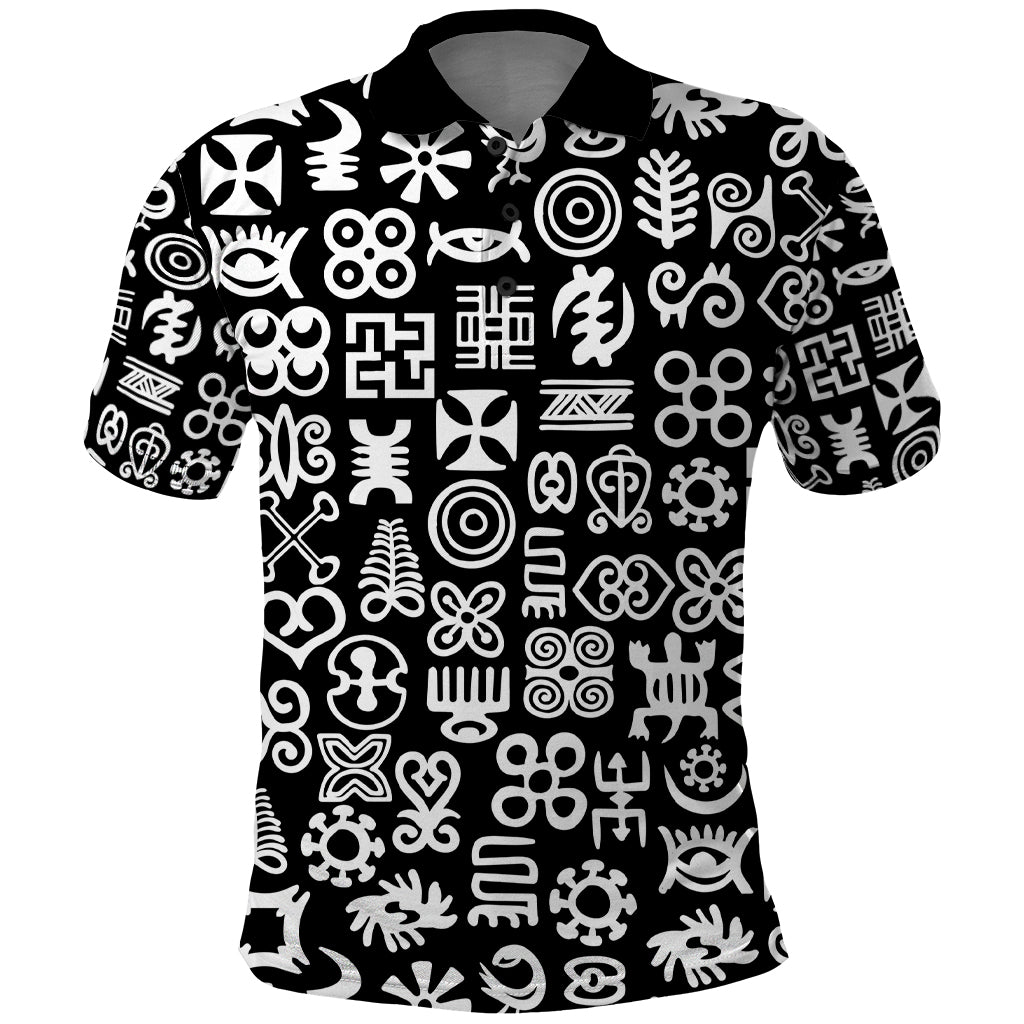 Mix Adinkra Polo Shirt Black Pattern - Wonder Print Shop