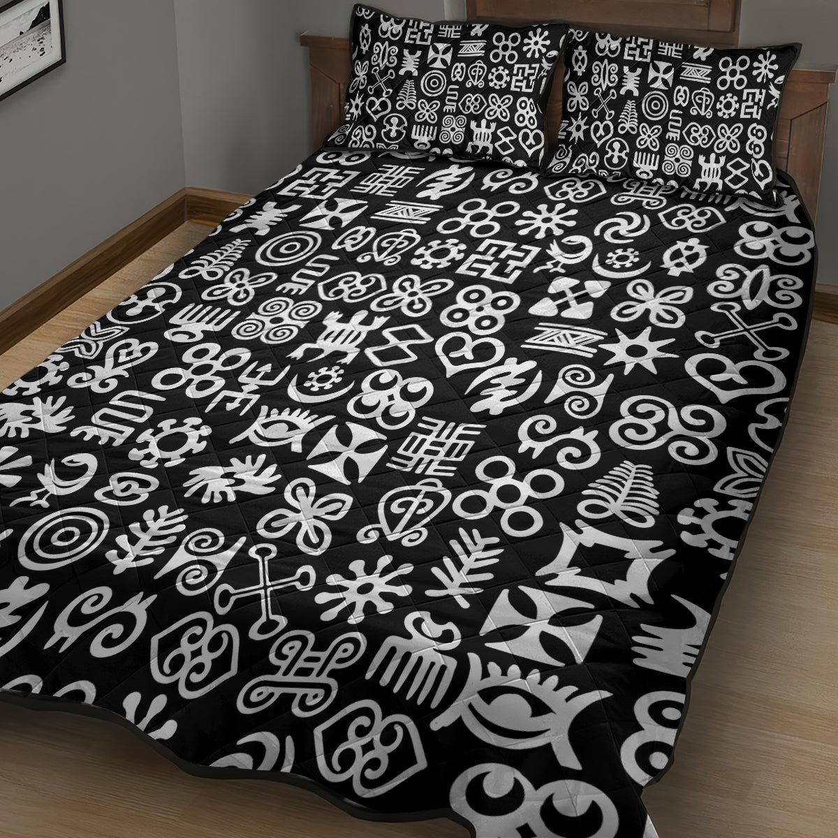 Mix Adinkra Quilt Bed Set Black Pattern - Wonder Print Shop