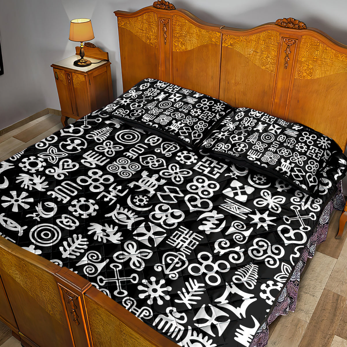 Mix Adinkra Quilt Bed Set Black Pattern - Wonder Print Shop