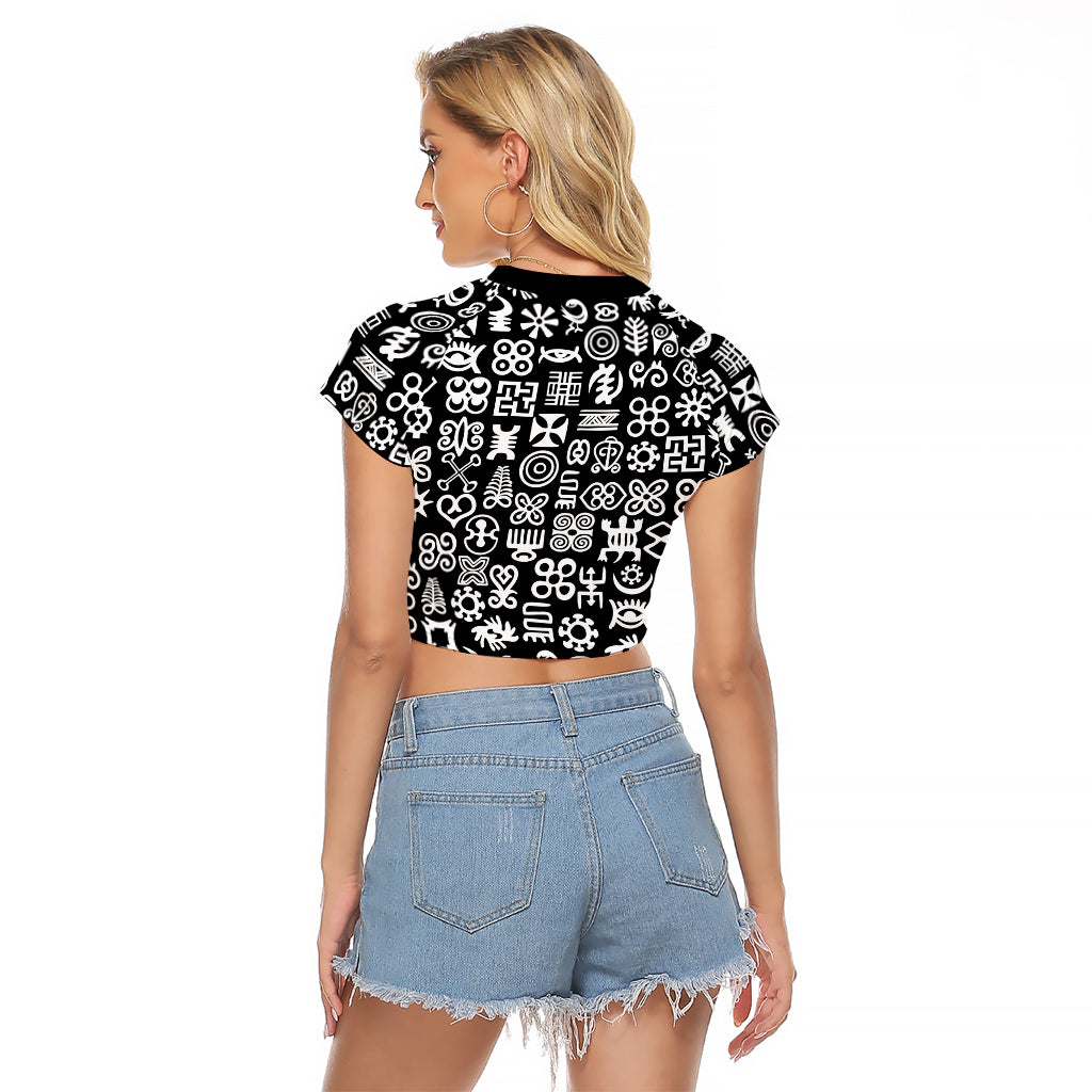 Mix Adinkra Raglan Cropped T Shirt Black Pattern - Wonder Print Shop