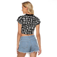 Mix Adinkra Raglan Cropped T Shirt Black Pattern - Wonder Print Shop