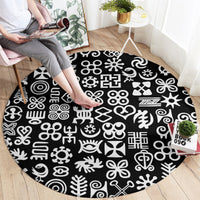 Mix Adinkra Round Carpet Black Pattern