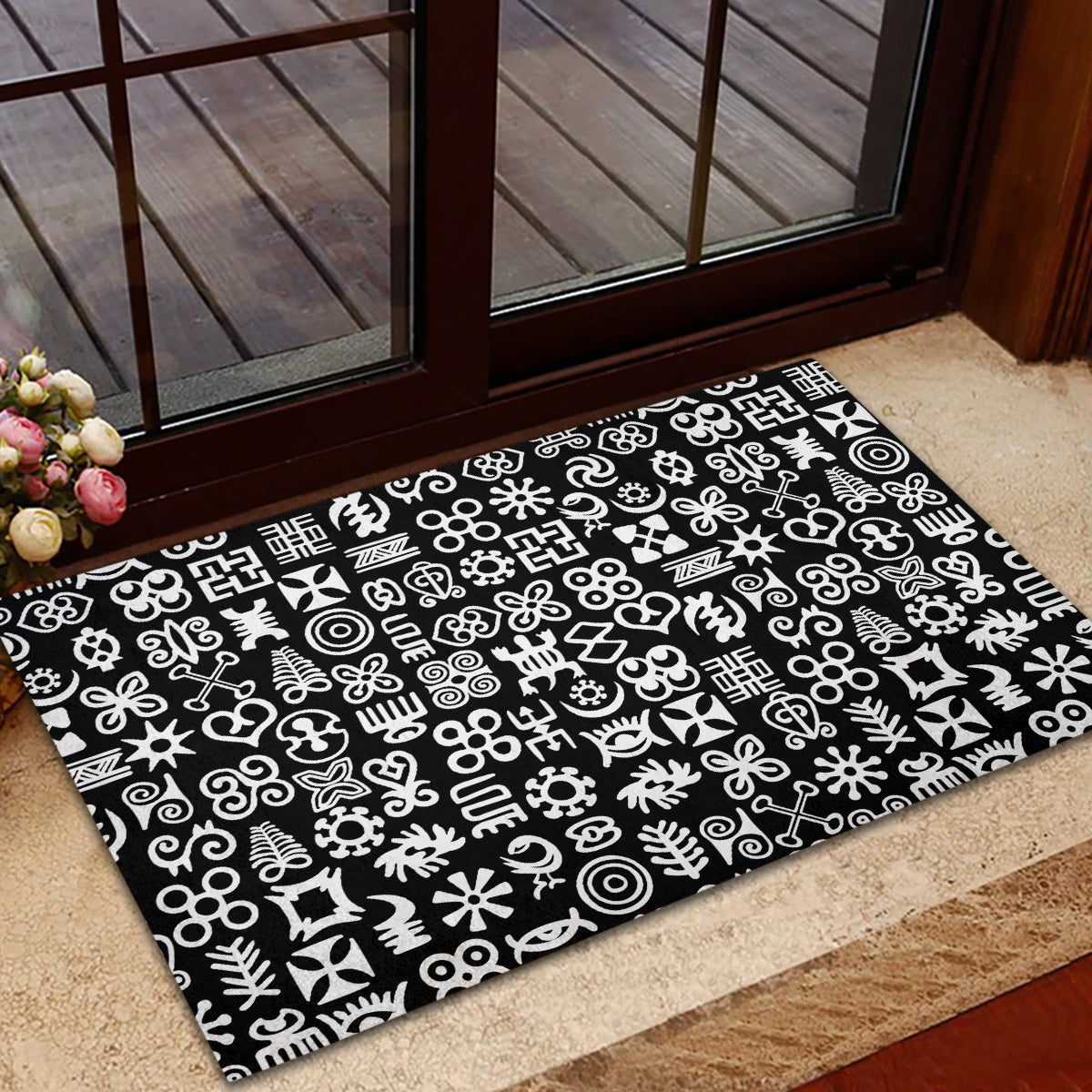 Mix Adinkra Rubber Doormat Black Pattern - Wonder Print Shop
