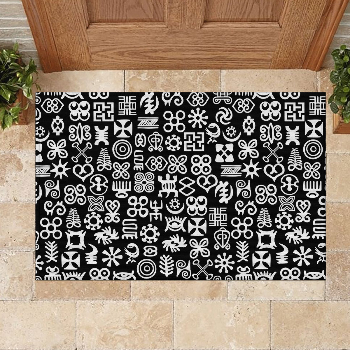 Mix Adinkra Rubber Doormat Black Pattern - Wonder Print Shop