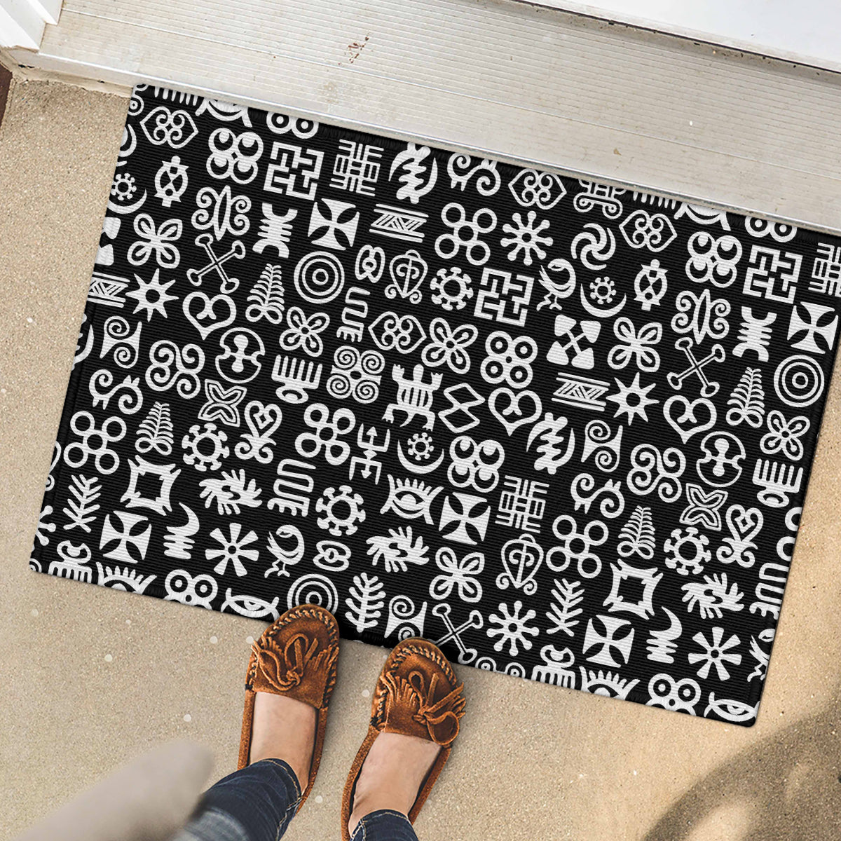 Mix Adinkra Rubber Doormat Black Pattern - Wonder Print Shop