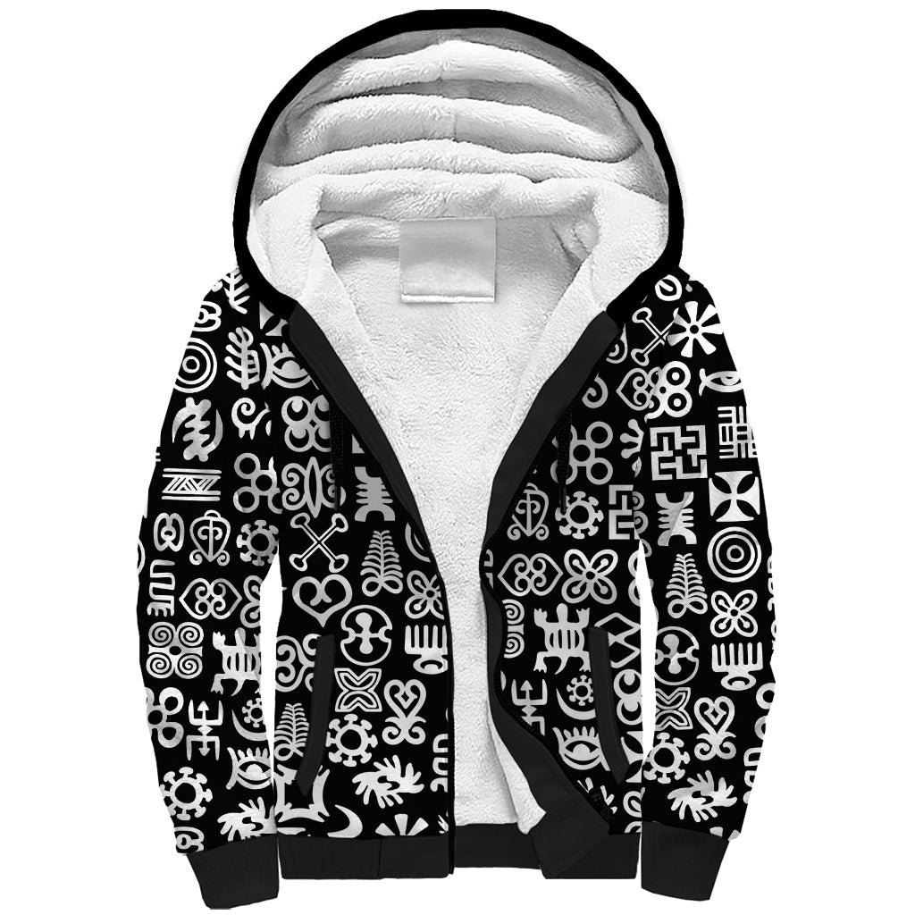 Mix Adinkra Sherpa Hoodie Black Pattern - Wonder Print Shop
