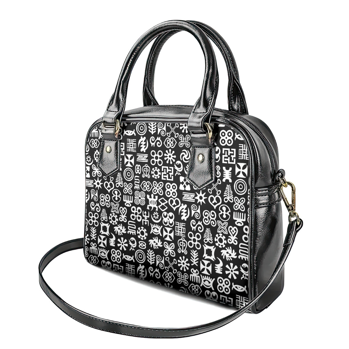 Mix Adinkra Shoulder Handbag Black Pattern