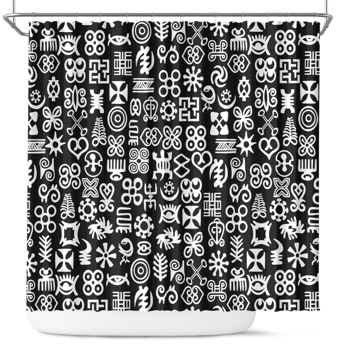 Mix Adinkra Shower Curtain Black Pattern
