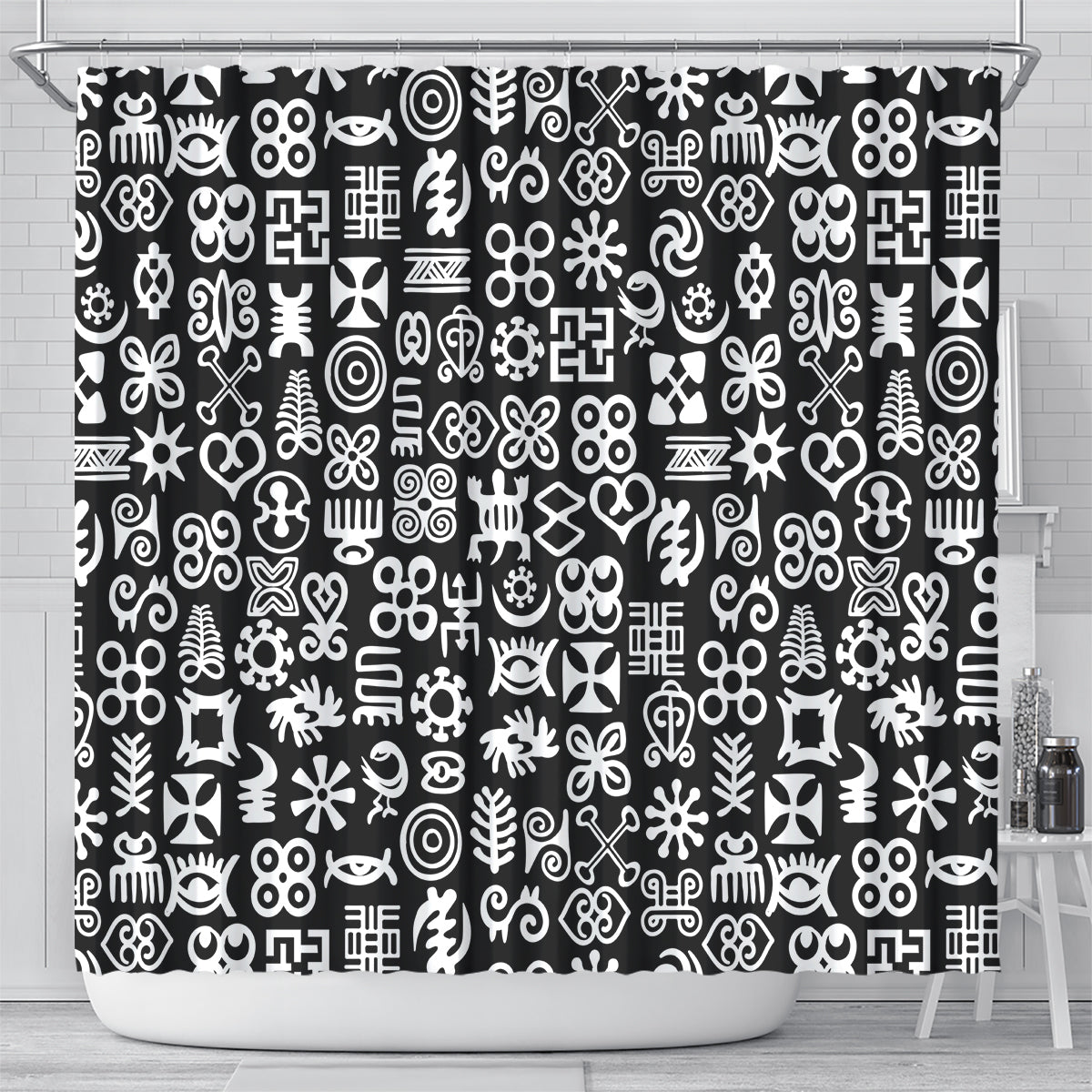 Mix Adinkra Shower Curtain Black Pattern