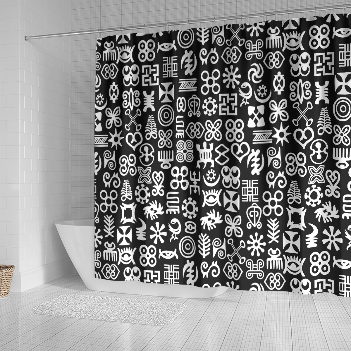 Mix Adinkra Shower Curtain Black Pattern
