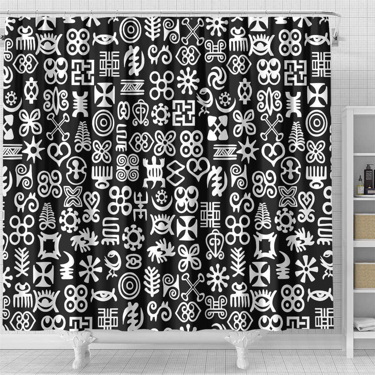 Mix Adinkra Shower Curtain Black Pattern