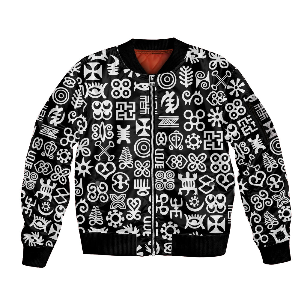Mix Adinkra Sleeve Zip Bomber Jacket Black Pattern - Wonder Print Shop