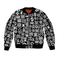 Mix Adinkra Sleeve Zip Bomber Jacket Black Pattern - Wonder Print Shop