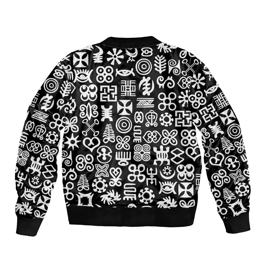Mix Adinkra Sleeve Zip Bomber Jacket Black Pattern - Wonder Print Shop
