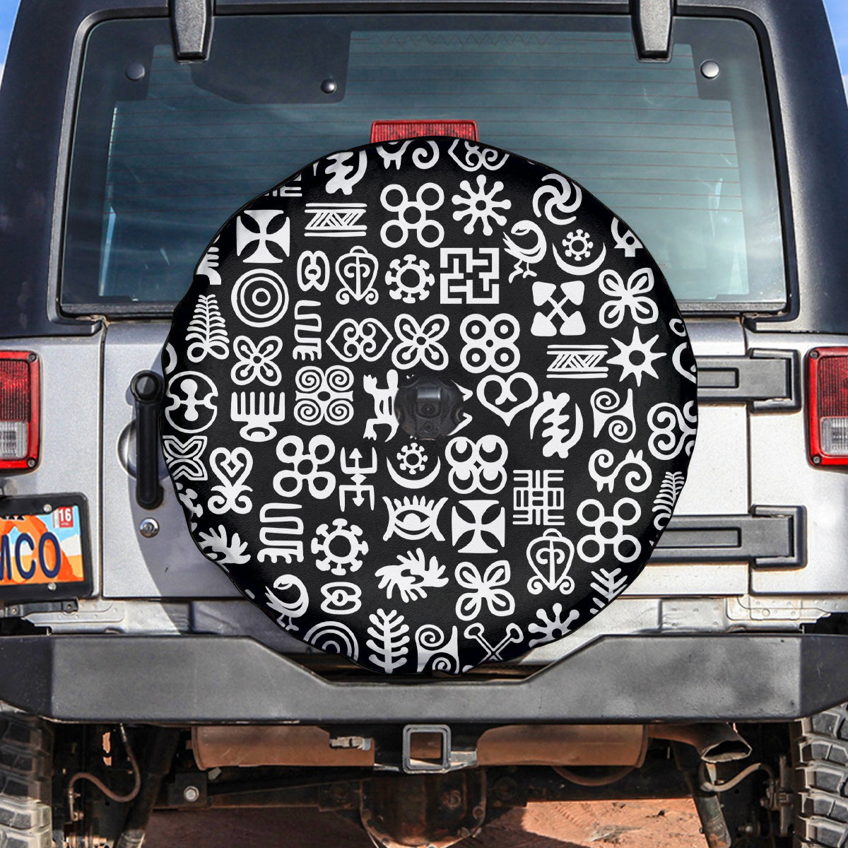 Mix Adinkra Spare Tire Cover Black Pattern - Wonder Print Shop