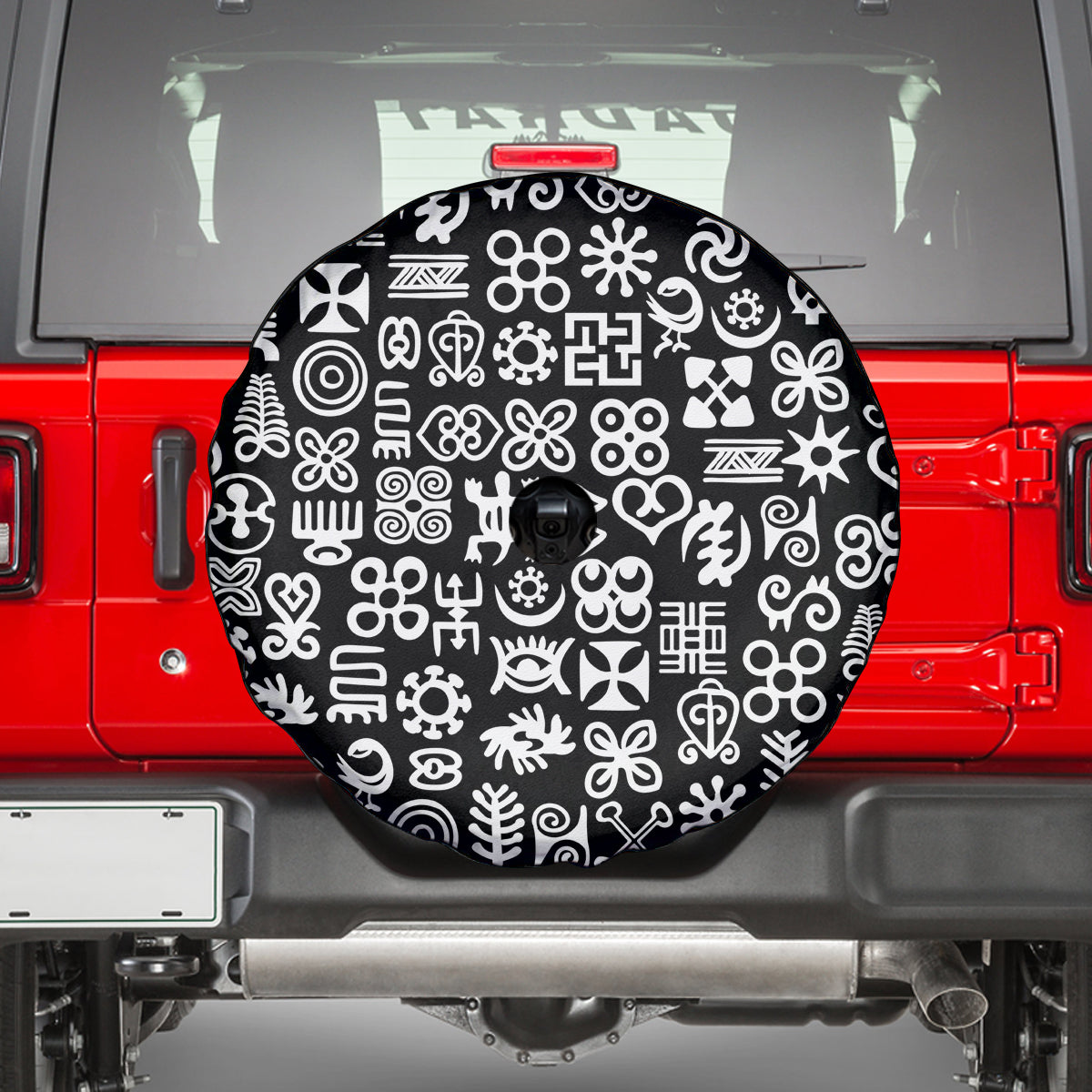Mix Adinkra Spare Tire Cover Black Pattern - Wonder Print Shop