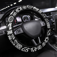 Mix Adinkra Steering Wheel Cover Black Pattern - Wonder Print Shop