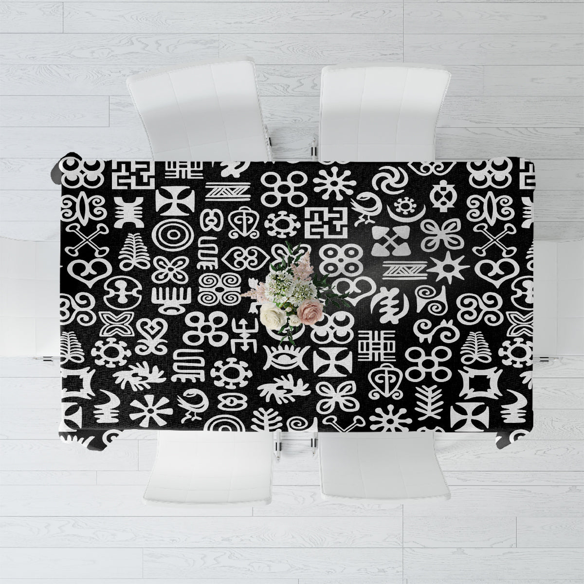 Mix Adinkra Tablecloth Black Pattern - Wonder Print Shop