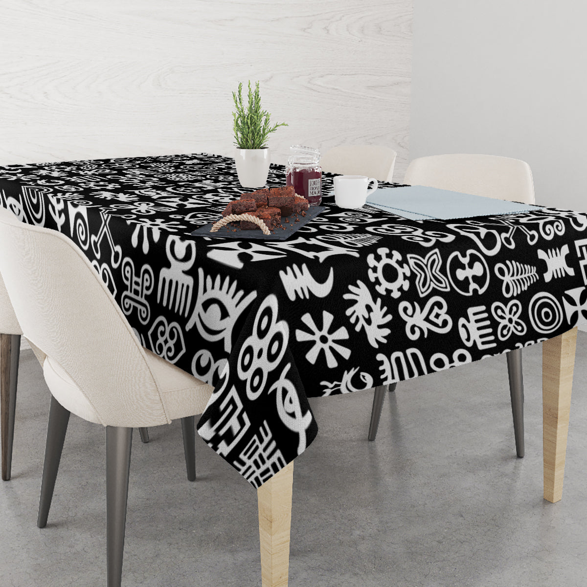 Mix Adinkra Tablecloth Black Pattern - Wonder Print Shop