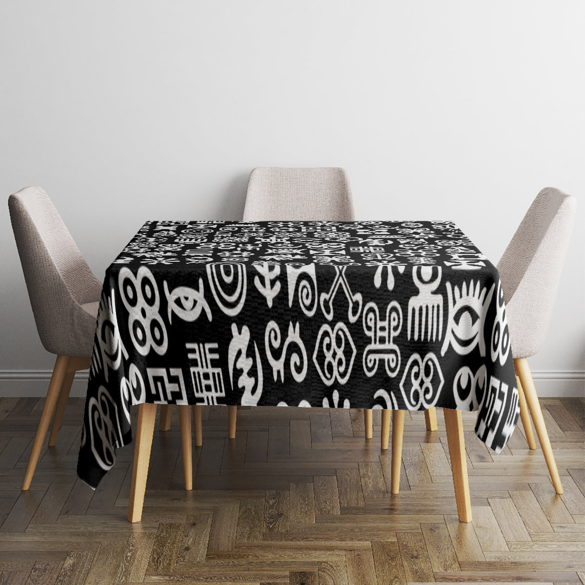 Mix Adinkra Tablecloth Black Pattern - Wonder Print Shop