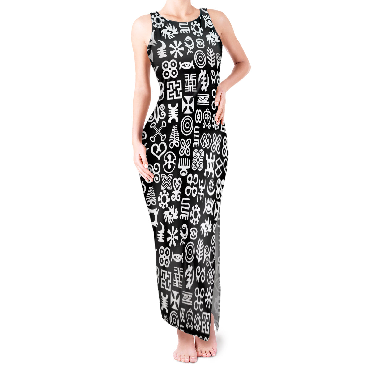 Mix Adinkra Tank Maxi Dress Black Pattern - Wonder Print Shop