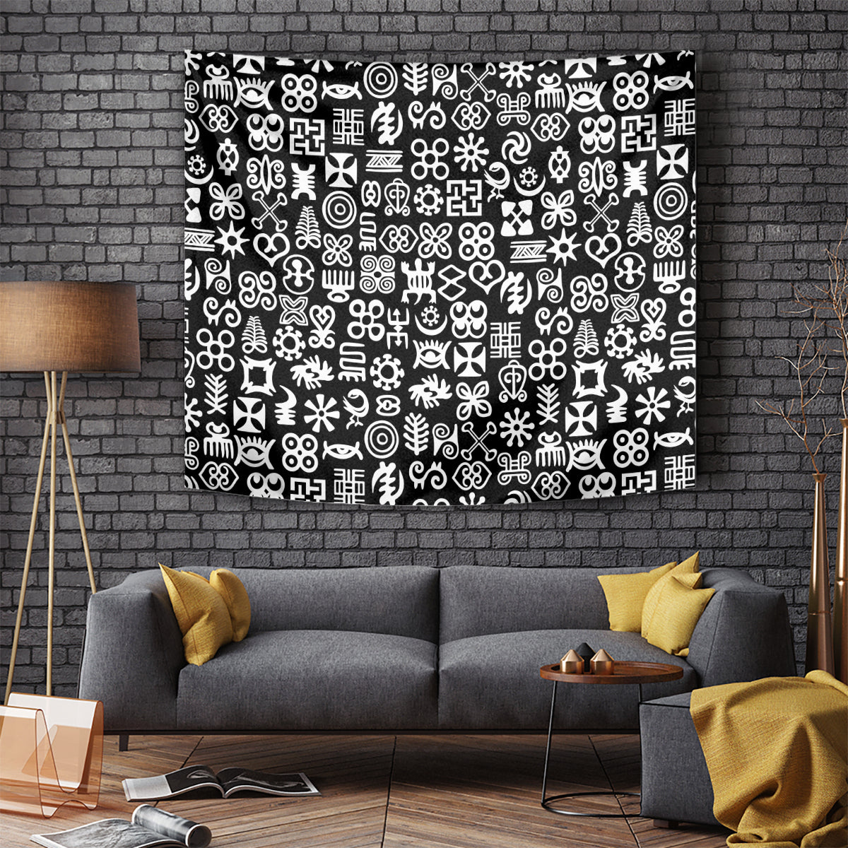 Mix Adinkra Tapestry Black Pattern - Wonder Print Shop