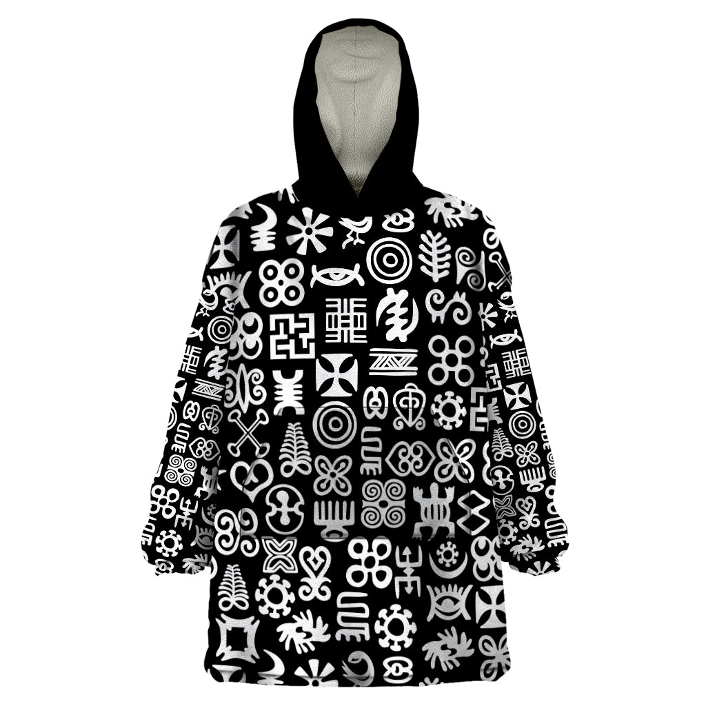 Mix Adinkra Wearable Blanket Hoodie Black Pattern - Wonder Print Shop