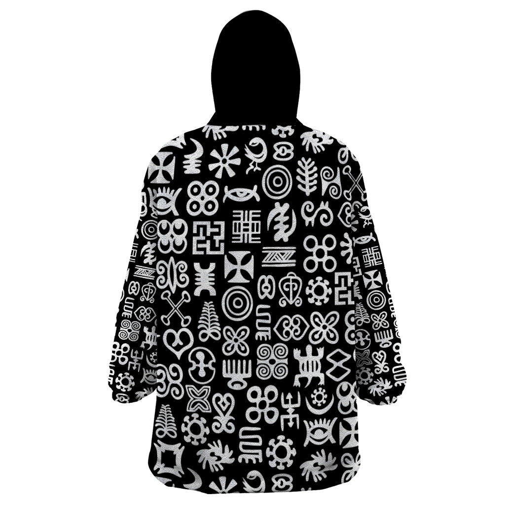 Mix Adinkra Wearable Blanket Hoodie Black Pattern - Wonder Print Shop