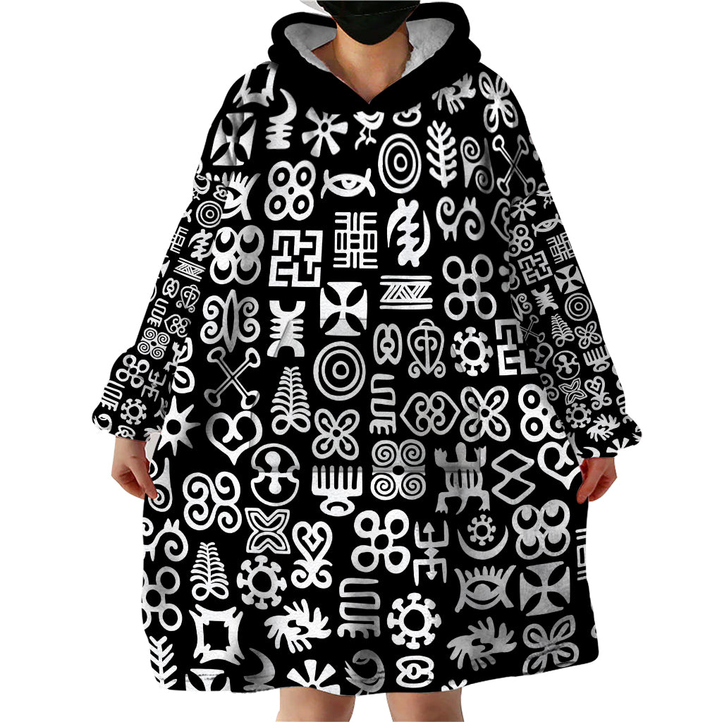 Mix Adinkra Wearable Blanket Hoodie Black Pattern - Wonder Print Shop