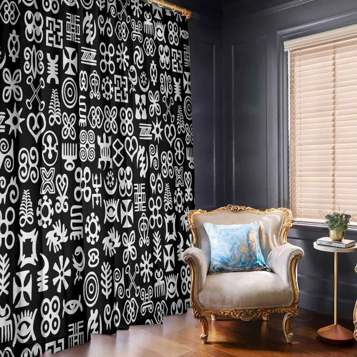 Mix Adinkra Window Curtain Black Pattern - Wonder Print Shop