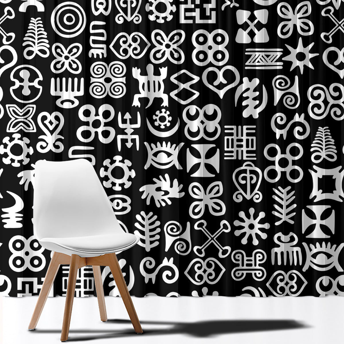 Mix Adinkra Window Curtain Black Pattern - Wonder Print Shop