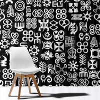 Mix Adinkra Window Curtain Black Pattern - Wonder Print Shop