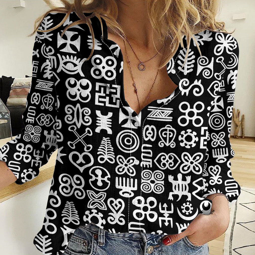 Mix Adinkra Women Casual Shirt Black Pattern - Wonder Print Shop