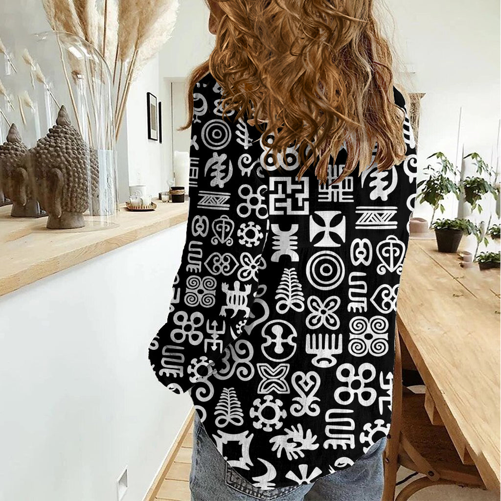 Mix Adinkra Women Casual Shirt Black Pattern - Wonder Print Shop