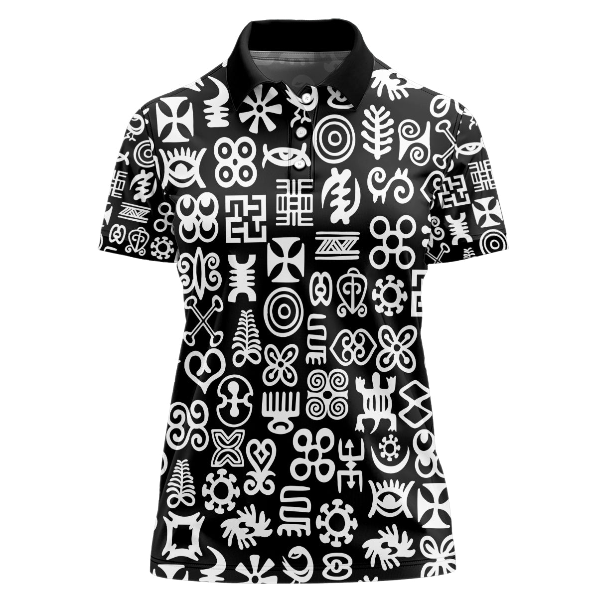 Mix Adinkra Women Polo Shirt Black Pattern - Wonder Print Shop