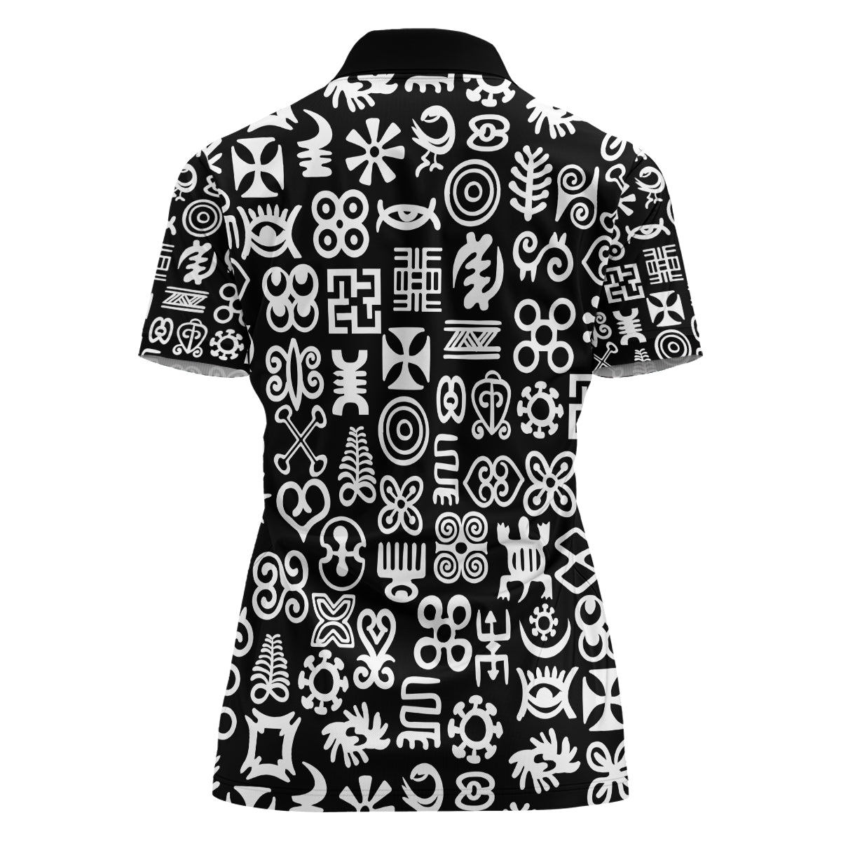 Mix Adinkra Women Polo Shirt Black Pattern - Wonder Print Shop