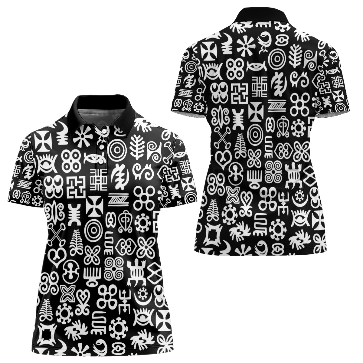 Mix Adinkra Women Polo Shirt Black Pattern - Wonder Print Shop
